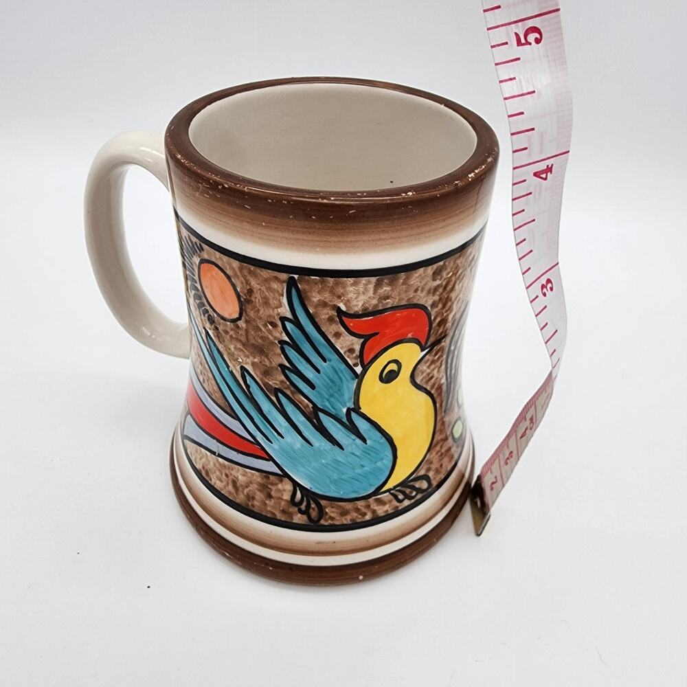 Vintage Bird Motif Coffee Mug Folk Art Hand Painted Colorful Cuernavaca Mexican - Picture 9 of 9